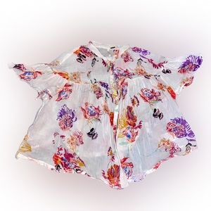 NWOT FREE PEOPLE WHITE FLORAL BUTTON-UP SHORT-SLEEVE TOP // SIZE XS🤍